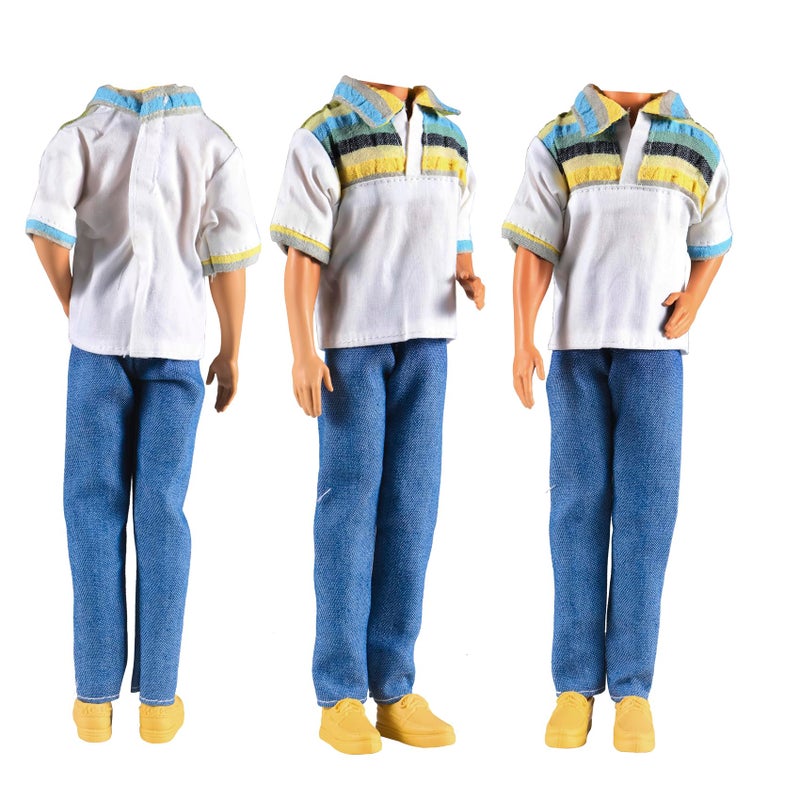 E-TING 3 Sets Doll Casual Wear Clothes Overalls Jacket Pants Outfits with 3 Pair Shoes for 12 Inches Dolls - Image 4